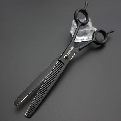 7.0 inches Professional Dog Grooming Scissors Set Straight & thinning & Curved & chunkers & comb 5pcs in 1 Set for left-handed & right handed Black