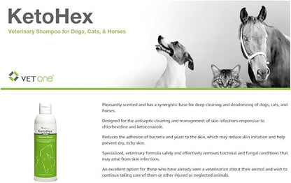 KetoHex Cat and Dog Shampoo - 16 oz Anti Bacterial Cat & Dog Flea And Tick Treatment, For Sensitive Skin Infections & Lesions, Protects & Moisturizes, Antifungal Treatment For Dogs & Cats - VetOne