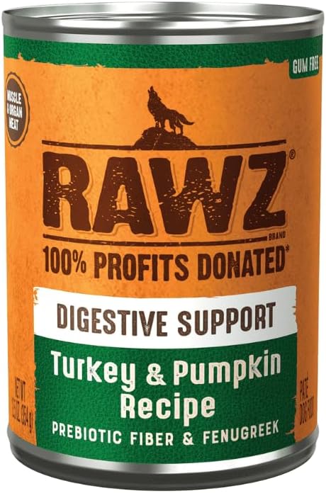 Rawz Natural Pet Food, Digestive Support Canned Dog Food, 12.5 Ounce (Turkey/Pumpkin) Case of 12 Cans