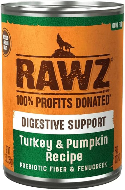Rawz Natural Pet Food, Digestive Support Canned Dog Food, 12.5 Ounce (Turkey/Pumpkin) Case of 12 Cans