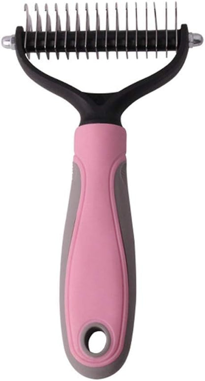Dematting Comb, Two-Sided Undercoat Rake for Dogs & Cats, Dog Brush for Shedding and Removing Mats,Safe Stainless Steel dematting Tool Pink