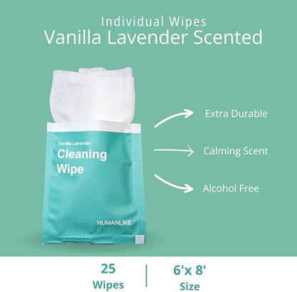 Vanilla Lavender Scent 180 Dog Poop Bags Rolls (12 rolls) & 25 Individual Pet Wipes - 2 in 1 Calming Cleaning Kit for Pet Owners, Cat Litter, Dog Leash, Pet Supplies, Puppy Pads.