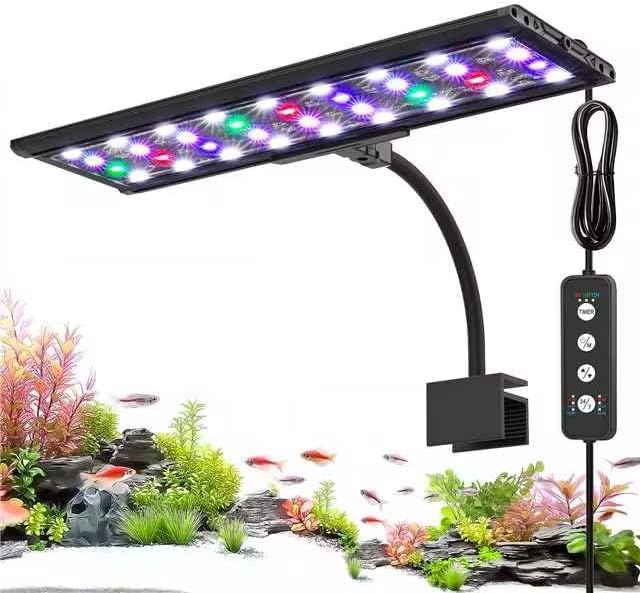 AQQA LED Aquarium Light, 24/7 Mode Clip on Fish Tank Light with Memory Function, DIY Mode Full Spectrum Aquarium Plant Light, Adjustable Timer/Brightness, IP68 Waterproof for 16-24 Inch Fish Tank 18W