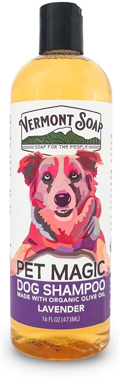 VERMONT SOAP Organics Pet Shampoo - Infused with Organic & Natural Olive Oil, Coconut & Aloe Vera Dog Shampoo for Sensitive Skin - USDA Certified Grooming Pet Shampoo (16oz)