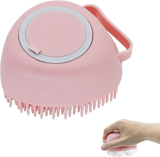 WishLotus Pet Bath Brush, Soft Silicone Cat Grooming Brush Dog Bath Massage Brush Shampoo Dispenser Heart-Shaped Multifunctional Bath Brush for Pet Bath Shower Accessories (Heart-Pink)