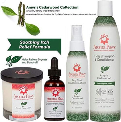 Scented Dog Coat Spray – Cleansing, Conditioning, Moisturizing – Toxin Free, Healthy Ingredients – Aromatic Grooming Puppy Spray – Loosens Knots, Tangles – 4.5 Oz., Amyris & Cedarwood