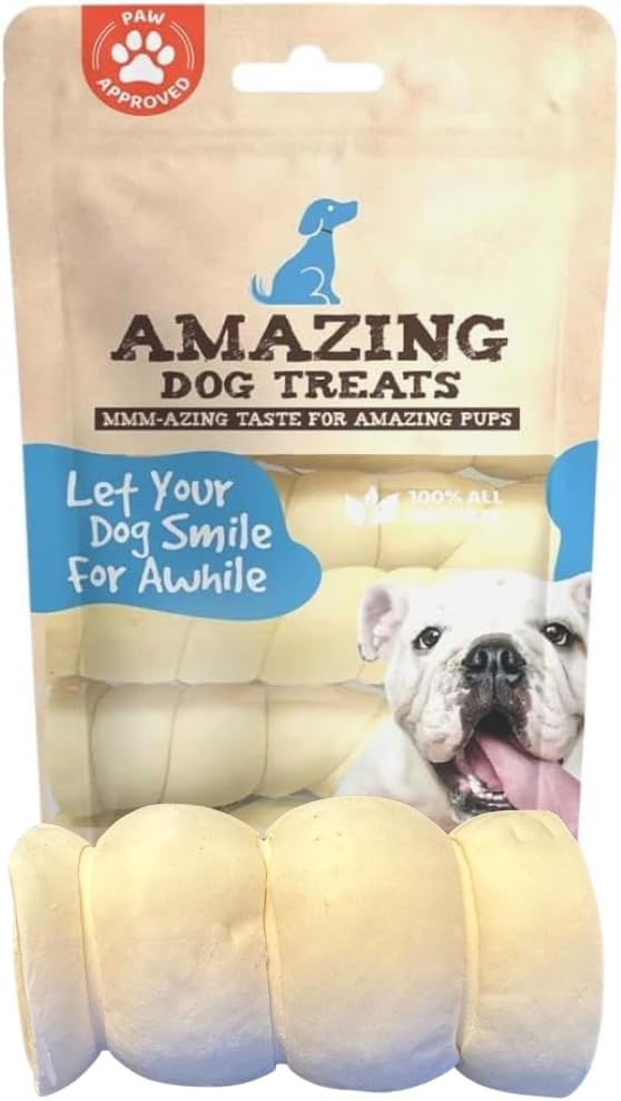 Amazing Dog Treats - Beef Cheek Rolls (Mega Thick 4" - 6 Pcs) - Safe Rawhide Alternative Dog Chew - Great for Power Chewers - Long Lasting Dog Chew - Retriever Rolls for Dogs