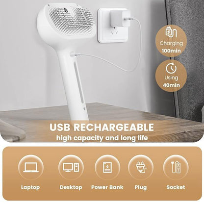 Cat Steam Brush,3 in 1 Pet Hair Removal Comb, Self-Cleaning Spray Cat Brush for Shedding,Steamy Pet Brush with Release Button and Tank - Suitable for Long and Short Hair Dogs and Cats, White