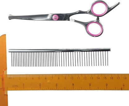 Dog Grooming Scissors, Stainless Steel 5 in 1 Dog Grooming Scissors, with Safety Round TipsProfessional Dog Grooming Kit(Blue)