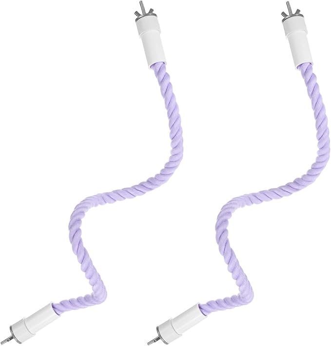2-Pack Rope Perches for Bird Cages, 23.6 in Length Comfort Grip Flexible Rope Perch Beak & Paw Grinding for Parrots/Cockatiels/Parakeets, Bird Platform Sand [Purple]