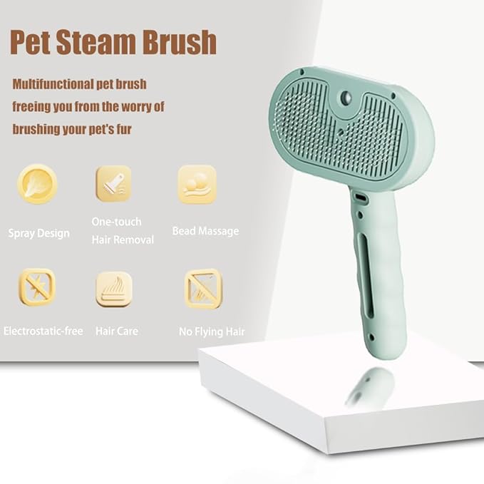 3 - in - 1 Pet Steam Brush for Cats & Dogs - Suitable for All Hair Types! One - Click Spray; Comfortable Massage; Superior Deshedding & Skin Care; Quiet Operation at 36dB (Green)