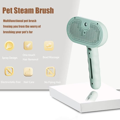 3 - in - 1 Pet Steam Brush for Cats & Dogs - Suitable for All Hair Types! One - Click Spray; Comfortable Massage; Superior Deshedding & Skin Care; Quiet Operation at 36dB (Green)