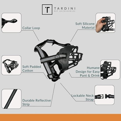 Dog Muzzle Soft Rubber Basket Muzzle for Large Dogs- Dog Muzzle for Medium Sized Dogs- Muzzle for Small Dogs - Prevents Biting, Scavenging- Allows Panting, Drinking- Bozales para Perros- Mouth Guard