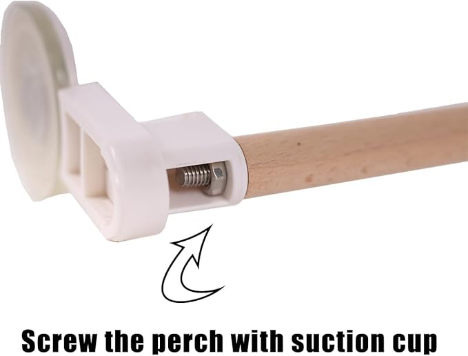 Window Suction Cup Bird Perch Toy for Parakeet, Movable Parrot Stand with Rotating Balls Bells for Window Mirror Glass Mount, Spinning Perch Toy (White, Suction Cup)