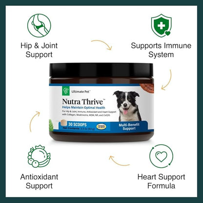 Ultimate Pet Nutrition Nutra Thrive Canine, 40-in-1 Nutritional Powder Supplement for Dogs with Digestion and Immune Support, Vitamins, Minerals, Probiotics, Enzymes, 30 Scoops