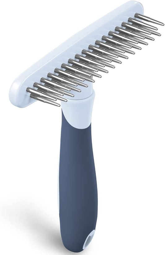 Dog rake deshedding dematting Brush Comb - Undercoat rake for Dogs, Cats, matted, Short,Long Hair Coats - Brush for Shedding, Double Row Stainless Steel pins - Reduce Shedding by 90% (Haze Blue)
