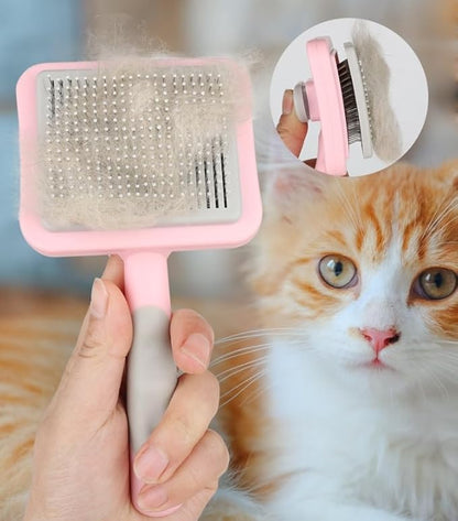 Dog Brush Cat Brush,Pet Grooming Brush,Self Cleaning Cat Dog Slicker Brushes with Smooth Handle, Removes Loose hair & Tangles,Skin Friendly & Promote Circulation-Blue