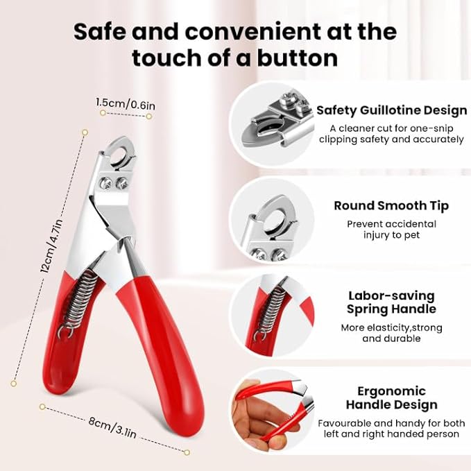 PETTOM Dog Cat Nail Clipper Professional Pet Claw Trimmer Stainless Steel Pet Toes Cutter Grooming Tool for Small Medium Dogs Cats (Guillotine Nail Clipper) Red