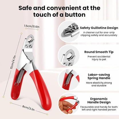 PETTOM Dog Cat Nail Clipper Professional Pet Claw Trimmer Stainless Steel Pet Toes Cutter Grooming Tool for Small Medium Dogs Cats (Guillotine Nail Clipper) Red