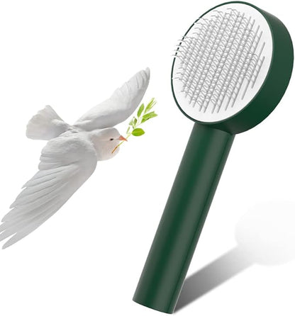 Deshedding Dog Brush with Release Button for Small Pets - Removing Loose Hair, Mats, Tangled Knots - Self Cleaning Bath Brush Supplies