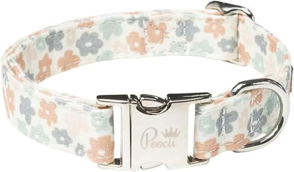 Durable Cotton Blend Dog Collar, Cute & Stylish, Adjustable with Metal Locking Clasp, Made in USA (Ditzy Floral, Small)