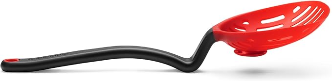 Dreamfarm Lestrain 2-in-1 Drip-Catching Sit-Up Slotted Cooking Spoon Scoop & Strainer - 11" Red