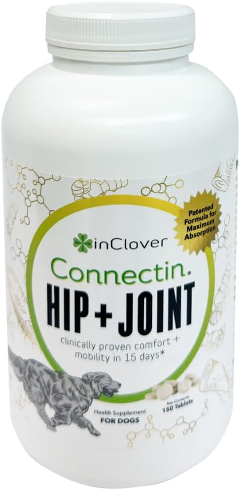 InClover Connectin Natural Hip & Joint Supplement for Dogs with Glucosamine, Chondroitin & Hyaluronic Acid - Tablet for Dog Mobility, Comfort & Active Lifestyle Support, 150 Count