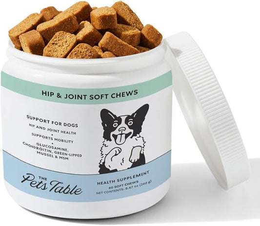 The Pets Table Hip & Joint Soft Chews Duck Flavored Mobility Supplement for Dogs, Joint Support Supplement with Glucosamine, 60 Chews for Healthy Joints and Mobility