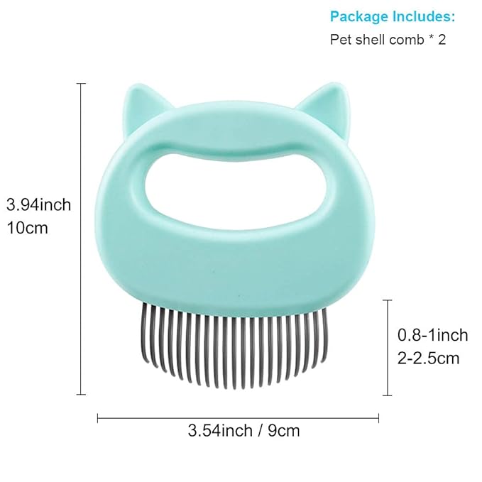 2 Pcs Cat Combs, Soft Fine Teeth Cat Hair Comb Pet Massage Comb, Short Long Hair Removal Massage Cat Shell Comb, Dog Cat Deshedding Brush Grooming Comb for Shedding Matted Fur, Knots & Tangles (green)
