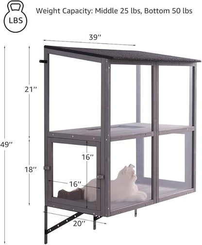 beeNbkks Prevent Conditioned Air Loss, 2 Tiers Bug Proof Cat Catio, Window Cat House with Clear Acrylic, Outdoor Enclosure for Indoor Pets, Expandable Wooden Perch, Safe Comfortable Haven for Pets