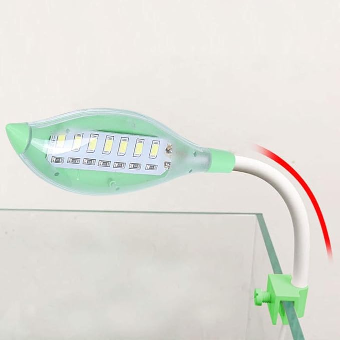 Clip On Aquarium LED Light, Mini USB Tortoise Fish Tank Aquarium LED with No Strobe, Clip On Leaf Head Ligh with US Plug 100 240V, for Aquatic Plant Growing(Green Blue White Light)