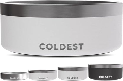 Coldest Dog Bowl - Anti Rust Metal, Non Slip, 3 Layers Insulated Stainless Steel Dog Bowls - Spill Proof & Heavy Duty - Water Bowl for Dogs, Cats & Pets, Dish Washer Safe (64 oz, Epic White)