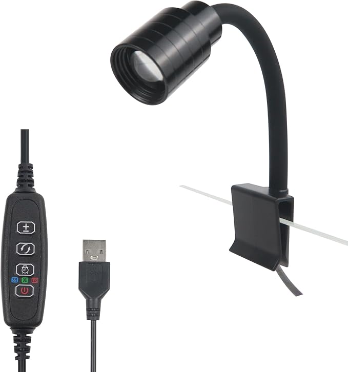 Mini Clip On Aquarium Light Small Dimmable Fish Tank Light USB Spotlight with Timer 3 Light Modes 10-Level Brightness for 1 to 3 Gallon Tanks (Adapter NOT Included)