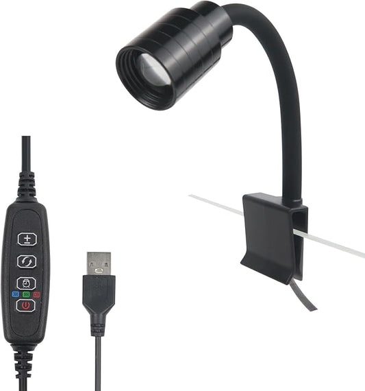 Mini Clip On Aquarium Light Small Dimmable Fish Tank Light USB Spotlight with Timer 3 Light Modes 10-Level Brightness for 1 to 3 Gallon Tanks (Adapter NOT Included)