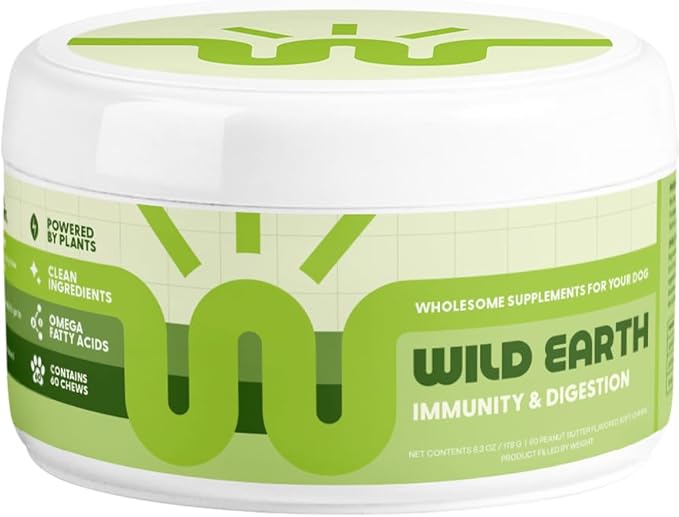Wild Earth Dog Supplements, Soft Chews for Digestion & Immune Support, with Prebiotics, Probiotics & Enzymes, Veterinarian-Developed, Vegan