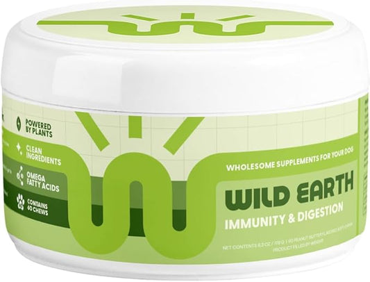 Wild Earth Dog Supplements, Soft Chews for Digestion & Immune Support, with Prebiotics, Probiotics & Enzymes, Veterinarian-Developed, Vegan