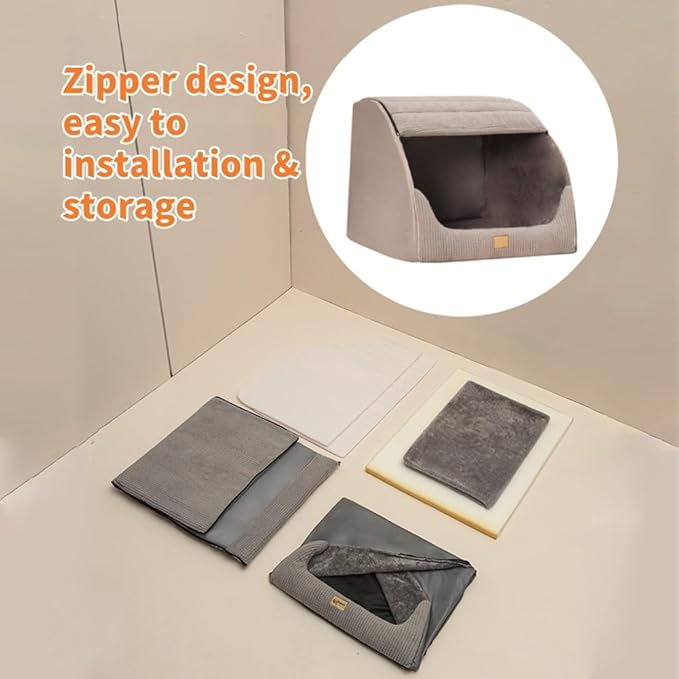 Large Dog House Indoor, Soft Plush Dog Cave Bed Covered Dog Bed with Fluffy Washable Cushion, Portable Dog/Cat Pet Tent House for Small Medium Dogs (Grey, X-Large)