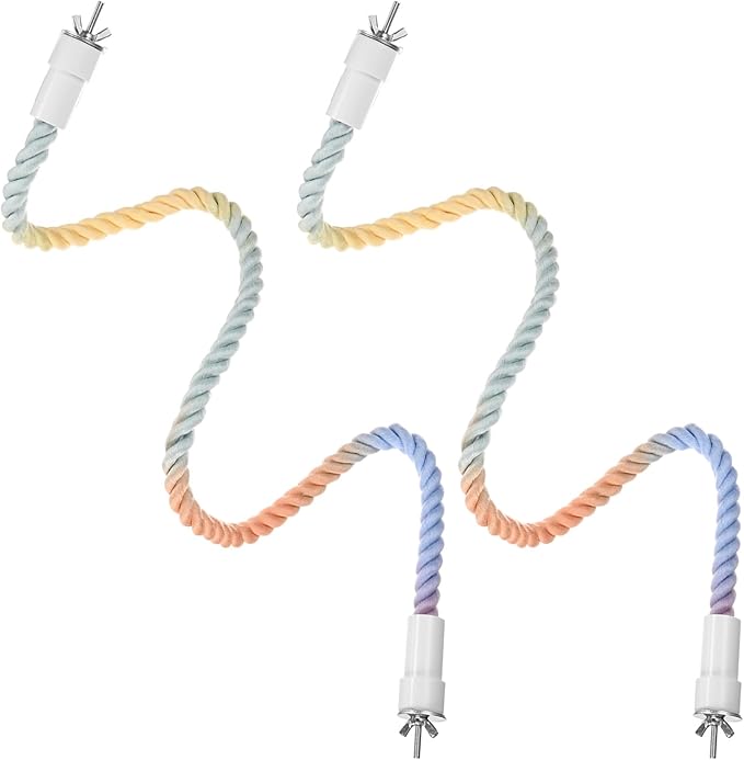 2-Pack Rope Perches for Bird Cages, 31.5 in Length Comfort Grip Flexible Rope Perch Beak & Paw Grinding for Parrots/Cockatiels/Parakeets, Bird Platform Sand [Pink Blue]