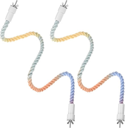 2-Pack Rope Perches for Bird Cages, 31.5 in Length Comfort Grip Flexible Rope Perch Beak & Paw Grinding for Parrots/Cockatiels/Parakeets, Bird Platform Sand [Pink Blue]