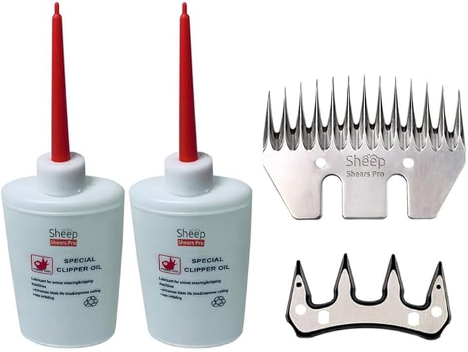 13 Tooth Straight Blade Replacement Universal Sheep Cutter Blades Set with 2 x Sheep Clipper Oil Lubricant Bottles 6.8 Fl OZ (200ml)