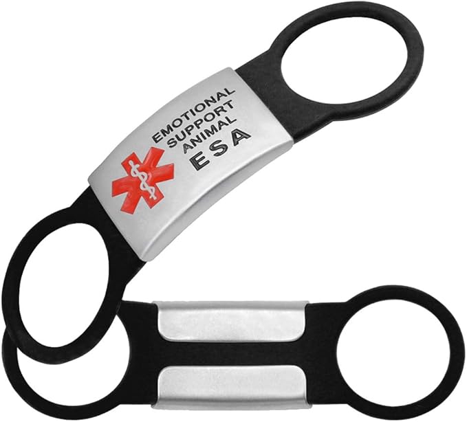 Dog Tag for Collar Necklace Stainless Steel Dog Cat Pet ID Tags Pendant ESA Emotional Support with Rubber Dog Accessories Black L