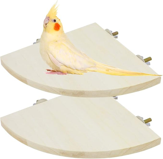 Wontee Bird Perch Stand 2 Pack Wooden Platform Corner Ledge for Budgies Cockatiels Conures African Greys Rats Gerbils Chinchillas Squirrels (M (6.7"x6.7")