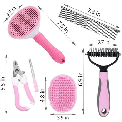 6-Piece Pink Grooming Brush dogs & Cat, Dog hair brush for Grooming small dogs, Puppy Brush for Small Dogs, Includes Bunny Nail Clippers with Case Pink, Easy to Transpor