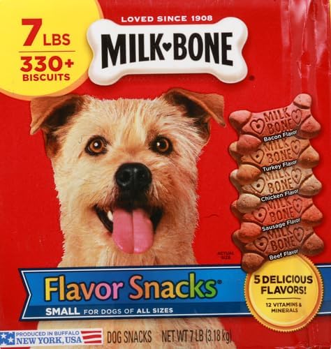 Milk-Bone Flavor Snacks Dog Treats, Small Biscuits, Crunchy Texture Helps Reduce Tartar 14lbs (2 Pack of 7lbs)