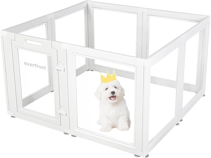 Clear Acrylic Plastic Dog Playpen Indoor,for Puppy Cat Rabbit Ferret Transparent Pet Pen,Easy Assemble Whelping Crate Kennel Cage Enclosure,Preferable for Small Dogs (23.6“ Height, 8PCS)