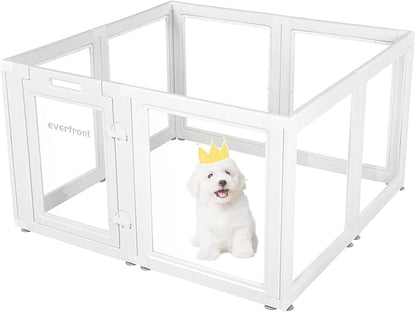 Clear Acrylic Plastic Dog Playpen Indoor,for Puppy Cat Rabbit Ferret Transparent Pet Pen,Easy Assemble Whelping Crate Kennel Cage Enclosure,Preferable for Small Dogs (23.6“ Height, 8PCS)