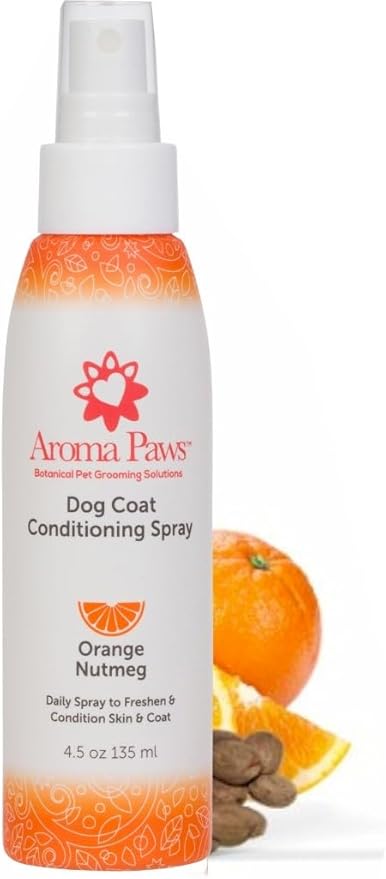 Scented Dog Coat Spray  Cleansing, Conditioning, Moisturizing  Toxin Free, Healthy Ingredients  Aromatic Grooming Puppy Spray  Loosens Knots, Tangles  4.5 Oz., Orange Nutmeg Vetiver