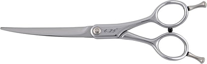 6.25 Contour Curved Shear Pet Dog Grooming Scissors, Patent Grip Design, Easy Adjust, Japanese 440C Tempered Steel, Lightweight, Professional Dog Scissors For Dog Grooming (Serrated)