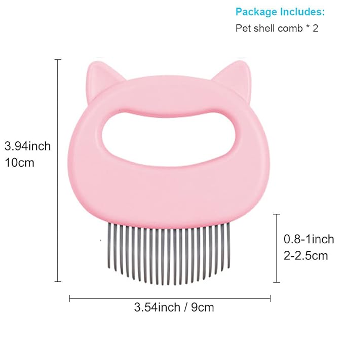 2 Pcs Cat Combs, Soft Fine Teeth Cat Hair Comb Pet Massage Comb, Short Long Hair Removal Massage Cat Shell Comb, Dog Cat Deshedding Brush Grooming Comb for Shedding Matted Fur, Knots & Tangles (pink)
