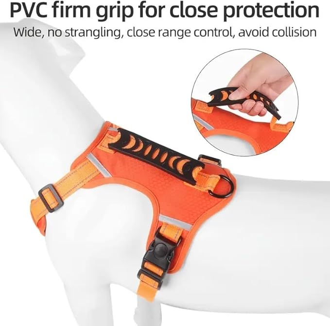 Dog Harness, No Pull Service Vest, Reflective Strips, Control Handle, Soft Padded, Adjustable and Comfortable for Easy Walking (Orange, Large)